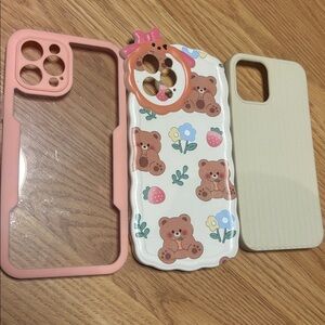 SHEIN Bear Print iPhone Case Set - Pink, White, Cream